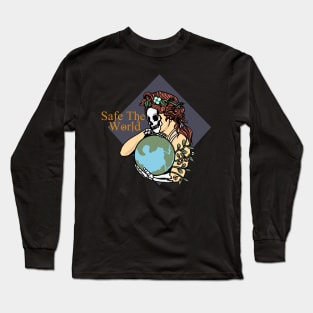SAFE THE WORLD, Band merchandise, skull design, skate design Long Sleeve T-Shirt